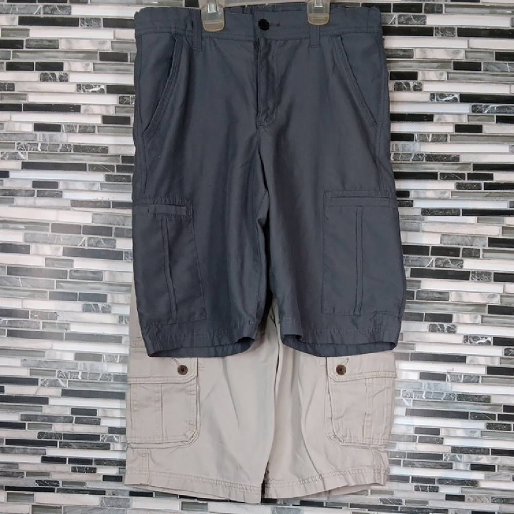 Urban Pipeline 18 Boys Cargo Shorts Lot Of 2 Grey & Tan Street School Wear